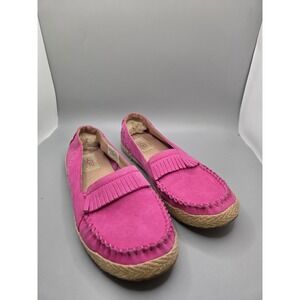 UGG Marrah Women's Moccasin Loafer Shoes US 7.5 Pink Leather Slip-on Flat Fringe